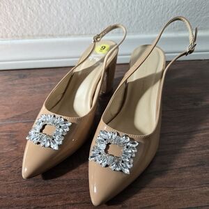 Nude Slingback Heels with Crystal Detail